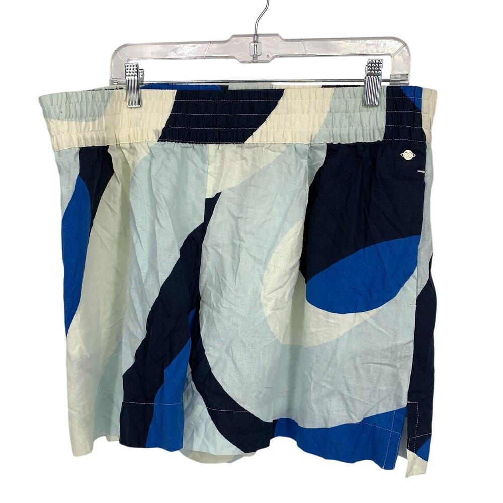 CALIA Inverted Pleat Pull On Shorts Womens XL Blue Wavy Smocked Waist Wide Leg